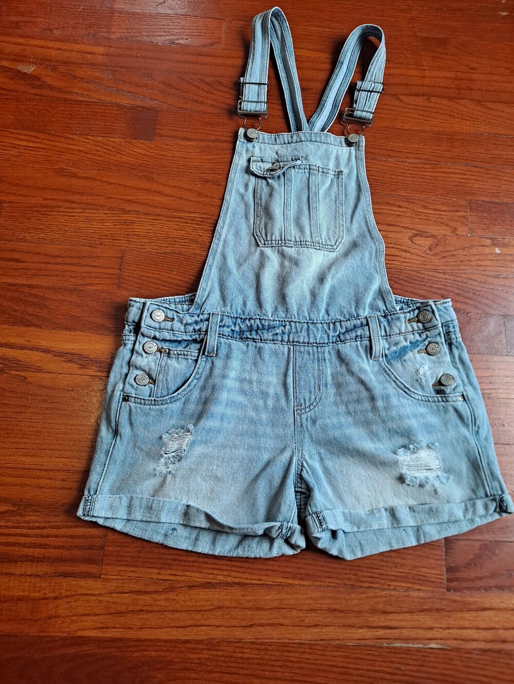 Light Wash Denim Short Overalls for Women